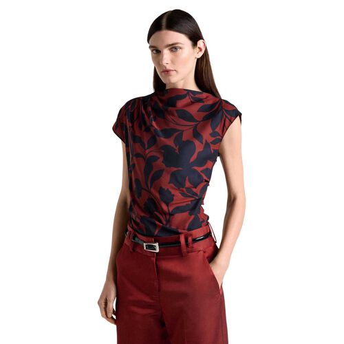 Cue Ink Stencil Floral Draped Neck Top